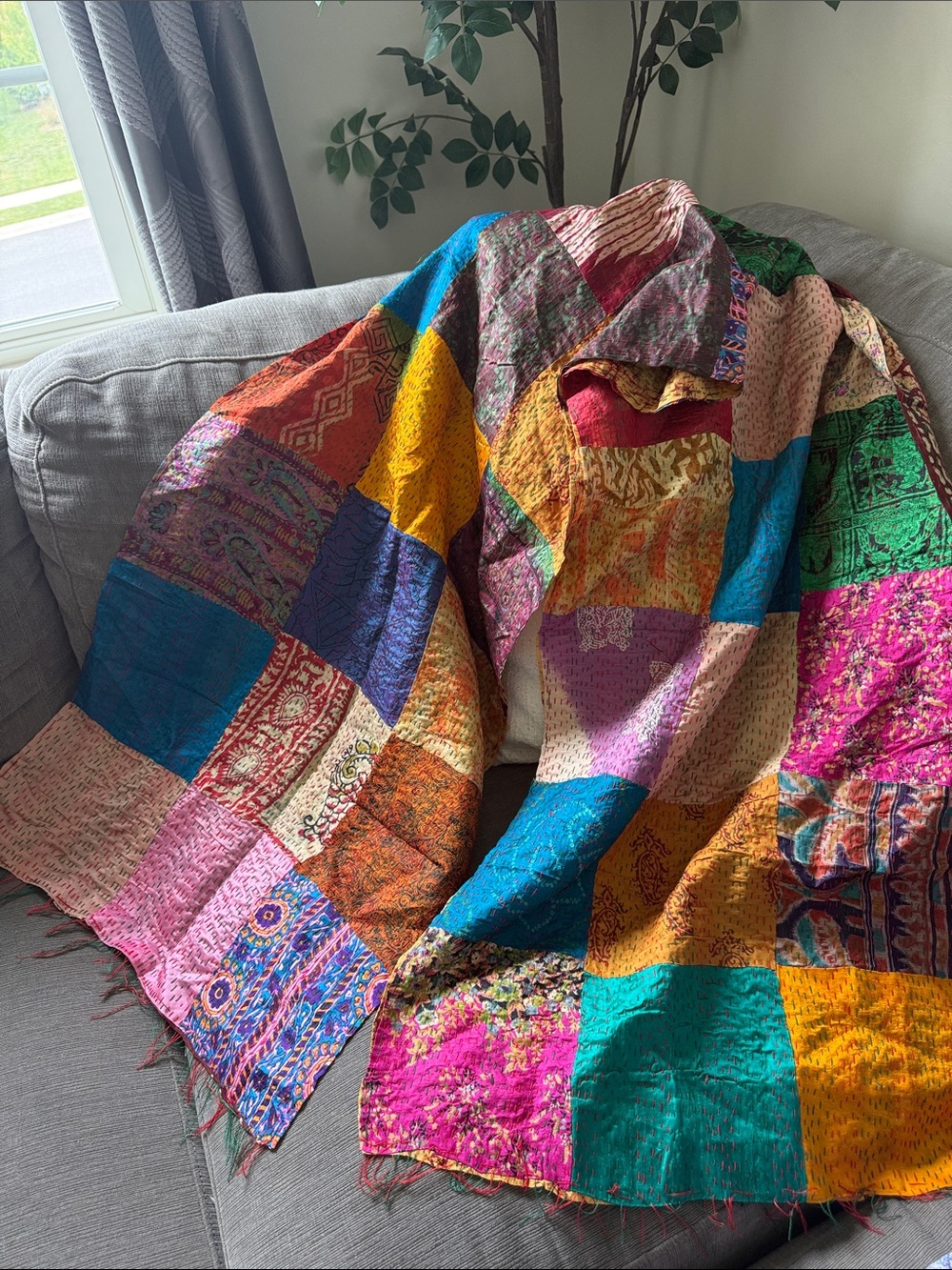Handmade Multicolor Patchwork Kantha skirt - Vibrant Mixed Colors